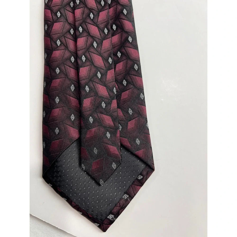 J. Ferrar Necktie‎ Mens OS Burgundy Geometric Silk Blend Formal Business A20